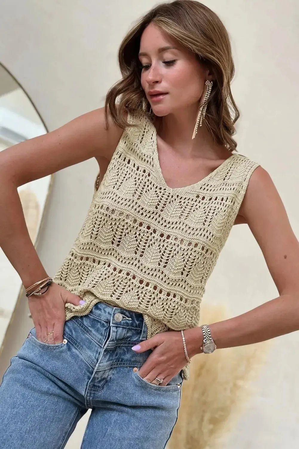 Apricot V - Neck Crochet Vest - StepByStep