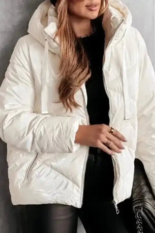 ArcticShield White Quilted Puffer Jacket – Stay Warm in Style - StepByStep