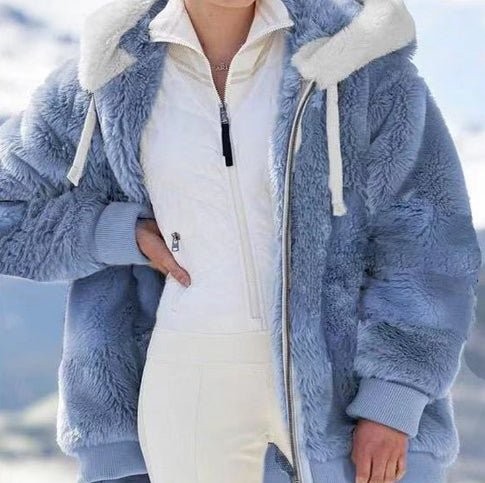 Autumn And Winter Loose Plush Zipper Hooded Jacket - StepByStepNow