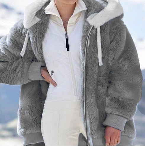 Autumn And Winter Loose Plush Zipper Hooded Jacket - StepByStepNow