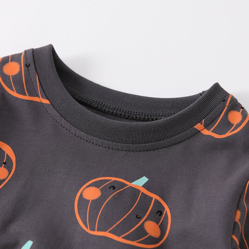 Autumn Arrival Kids Girls Cartoon Pumpkin Pattern Long Sleeves Dress - StepByStep