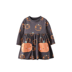 Autumn Arrival Kids Girls Cartoon Pumpkin Pattern Long Sleeves Dress - StepByStep
