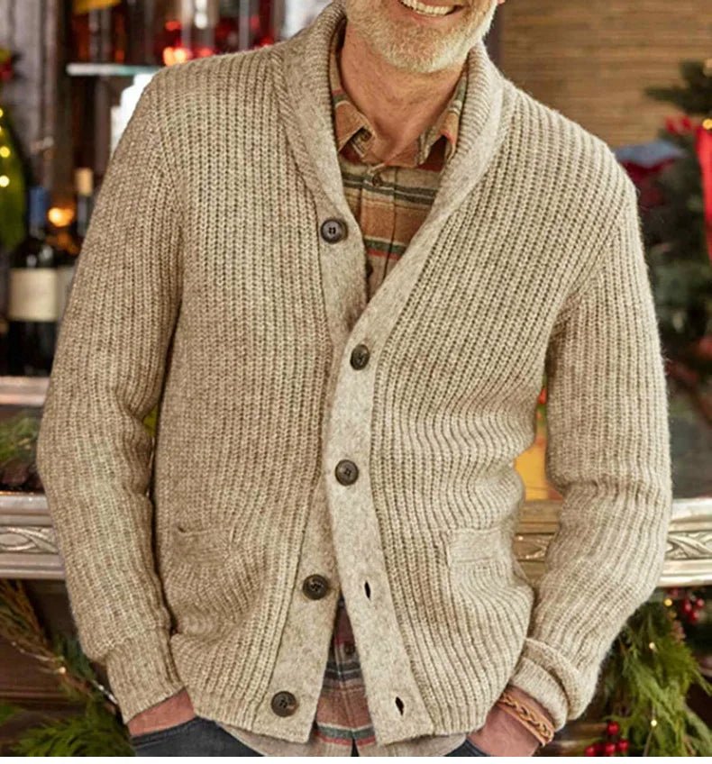 Autunno e inverno nuovi uomini tinta unita risvolto maglione spesso manica lunga gentiluomo uomo tempo libero Cardigan all'aperto maglione cappotto - StepByStepNow