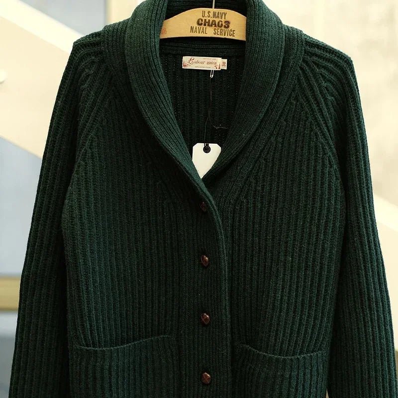 Autunno Inverno Nuovi maglioni alla moda Classico pullover retrò Maillard Cardigan versatile con colletto alla frutta verde ispessito pesante - StepByStepNow