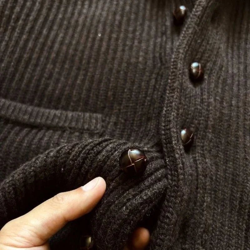 Autunno Inverno Nuovi maglioni alla moda Classico pullover retrò Maillard Cardigan versatile con colletto alla frutta verde ispessito pesante - StepByStepNow