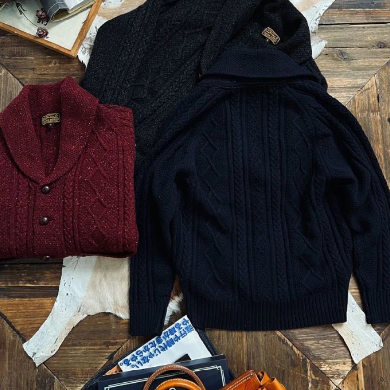 Autunno Inverno Nuovi maglioni alla moda Classico pullover retrò Maillard Cardigan versatile con colletto alla frutta verde ispessito pesante - StepByStepNow