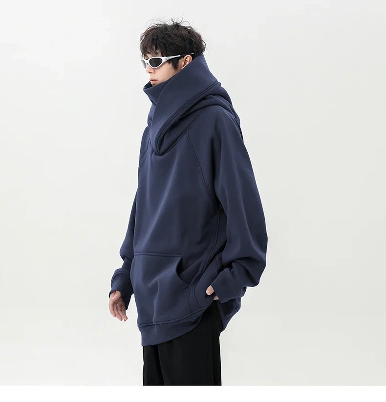 Autunno nuova felpa a collo alto da uomo con colletto pile up felpa con cappuccio Harajuku stile college Ninja felpa sportiva casual coppia allentata - StepByStepNow