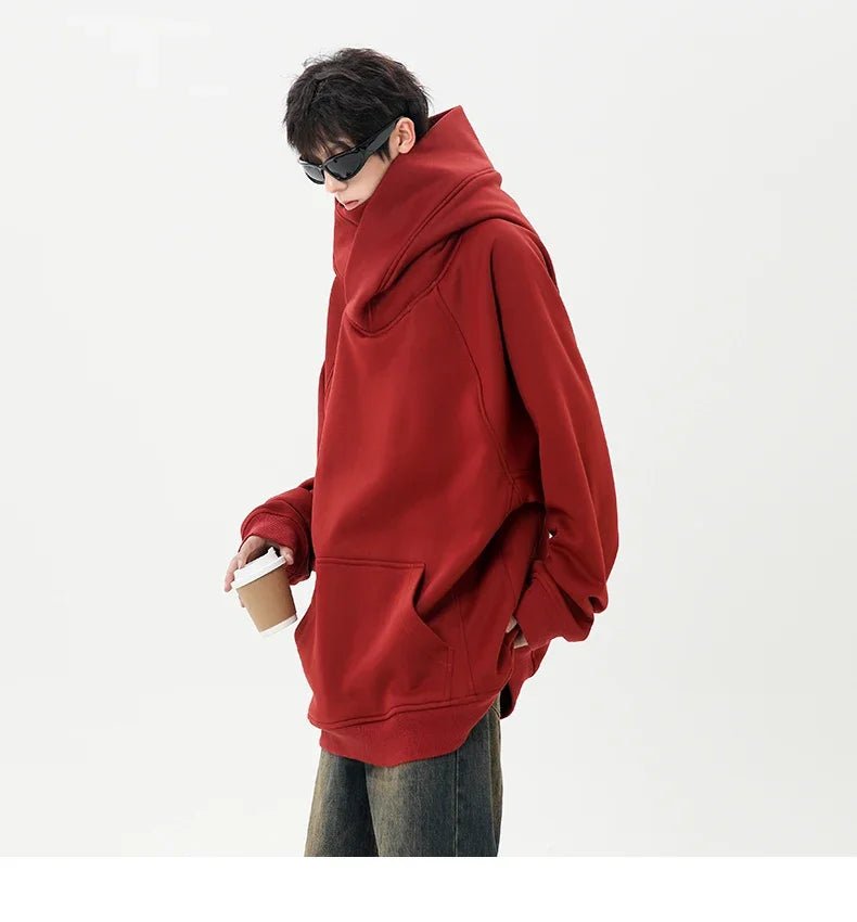 Autunno nuova felpa a collo alto da uomo con colletto pile up felpa con cappuccio Harajuku stile college Ninja felpa sportiva casual coppia allentata - StepByStepNow