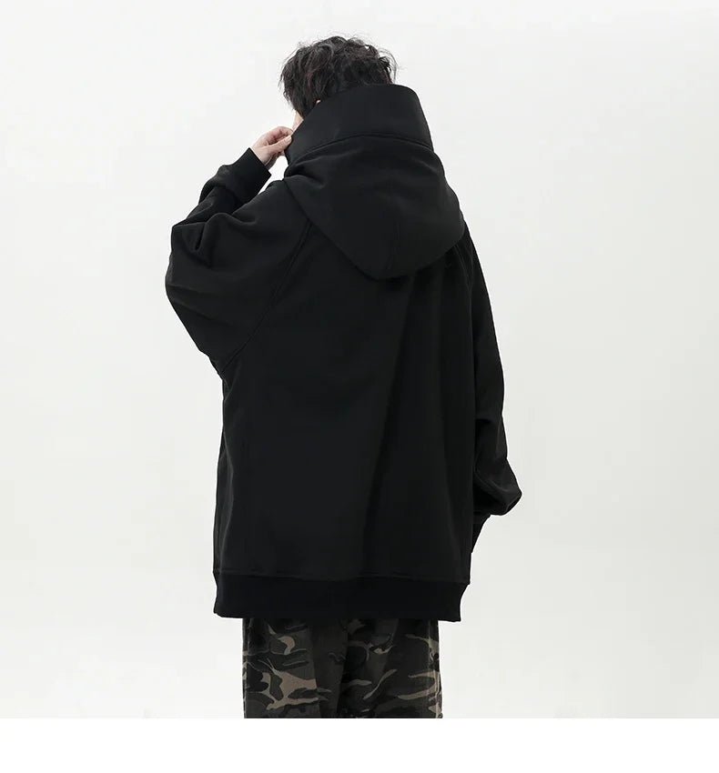 Autunno nuova felpa a collo alto da uomo con colletto pile up felpa con cappuccio Harajuku stile college Ninja felpa sportiva casual coppia allentata - StepByStepNow