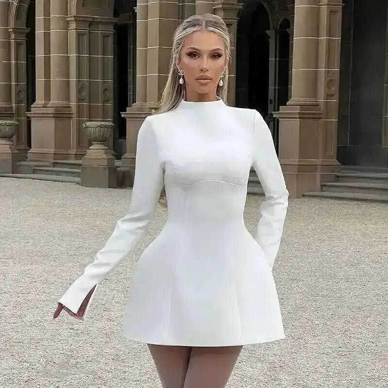 Abito sexy da club con scollo button e manica lunga, autunnale - StepByStepNow