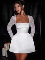 Abito sexy da club con scollo button e manica lunga, autunnale - StepByStepNow