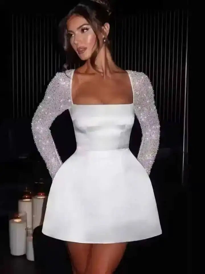 Abito sexy da club con scollo button e manica lunga, autunnale - StepByStepNow