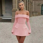 Abito sexy da club con scollo button e manica lunga, autunnale - StepByStepNow