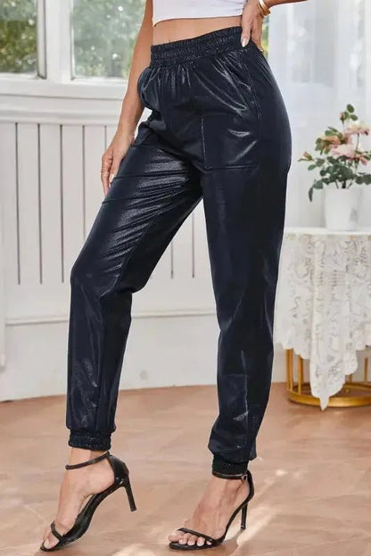 Black Elastic Waist Pebble Joggers - StepByStep