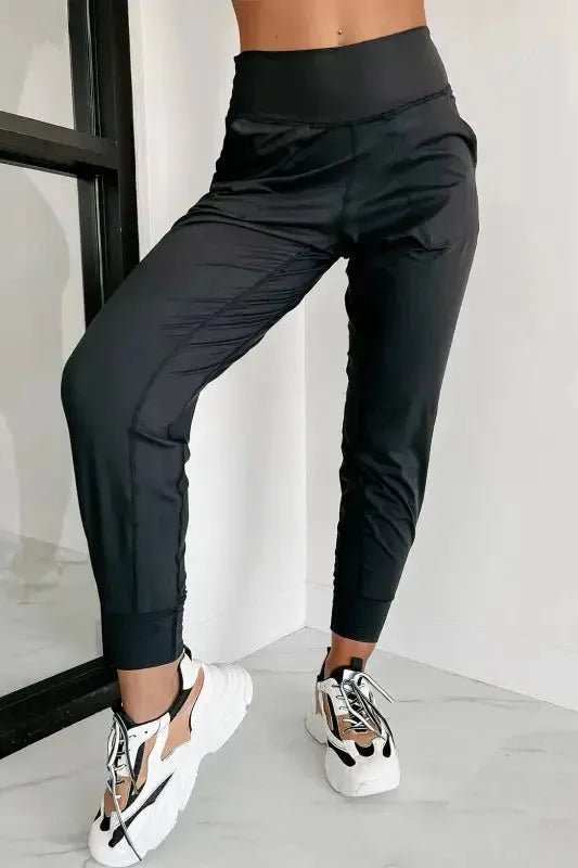Black Exposed Seam High Waist Joggers - StepByStep