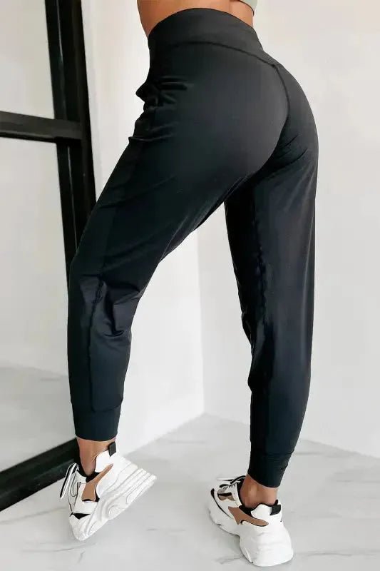 Black Exposed Seam High Waist Joggers - StepByStep