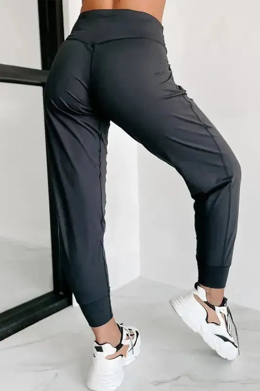 Black Exposed Seam High Waist Joggers - StepByStep