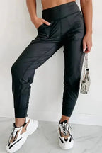 Black Exposed Seam High Waist Joggers - StepByStep