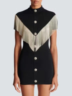 Black Mini Bodycon Dress with Button Tassel For Women, Meatpacking District, BYMANYC New York. - StepByStep
