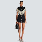 Black Mini Bodycon Dress with Button Tassel For Women, Meatpacking District, BYMANYC New York. - StepByStep