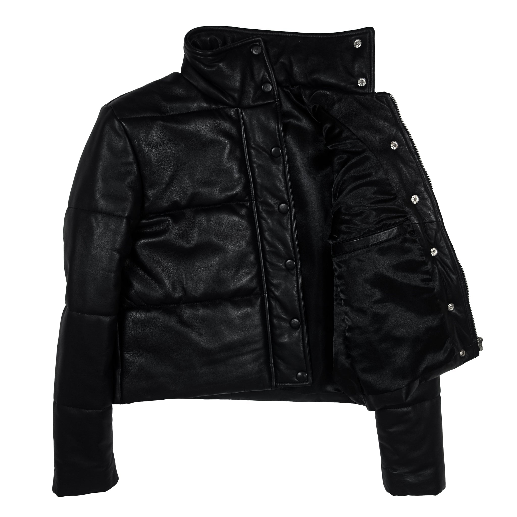 Black Puffer Leather Jacket - StepByStep