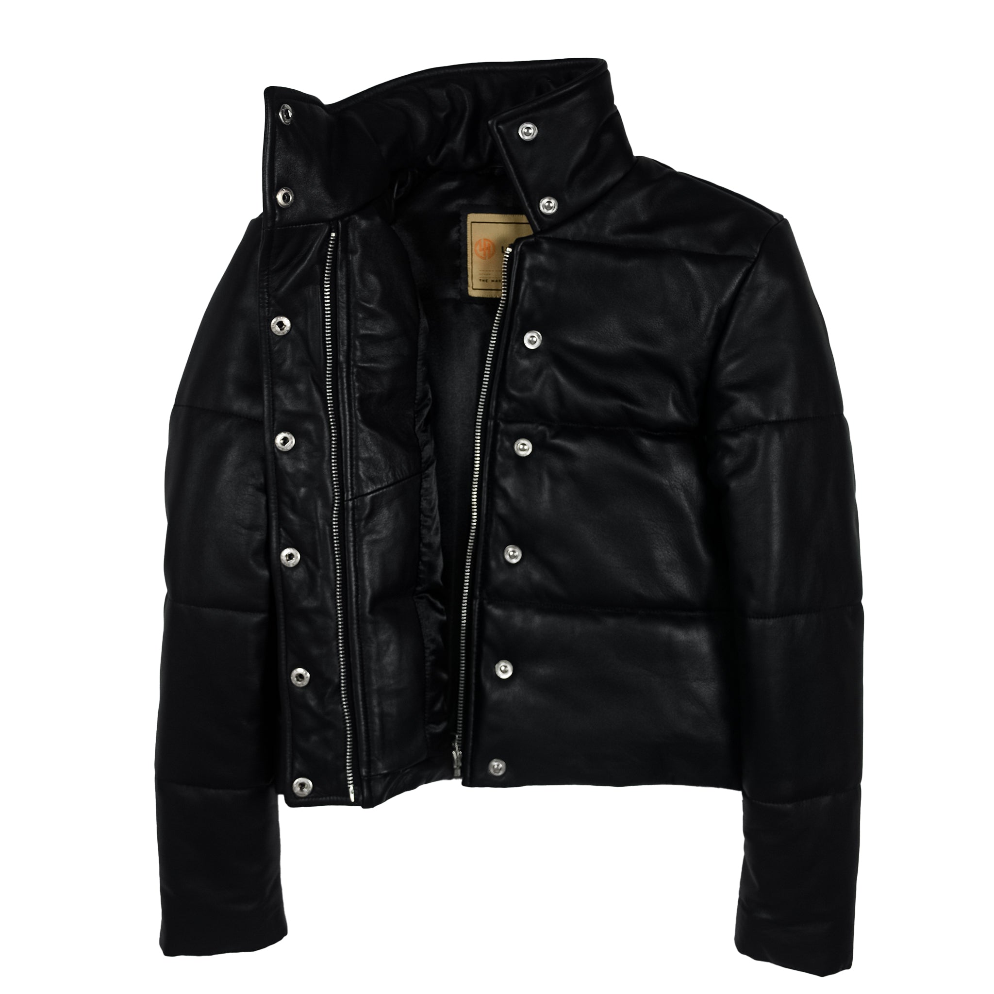 Black Puffer Leather Jacket - StepByStep