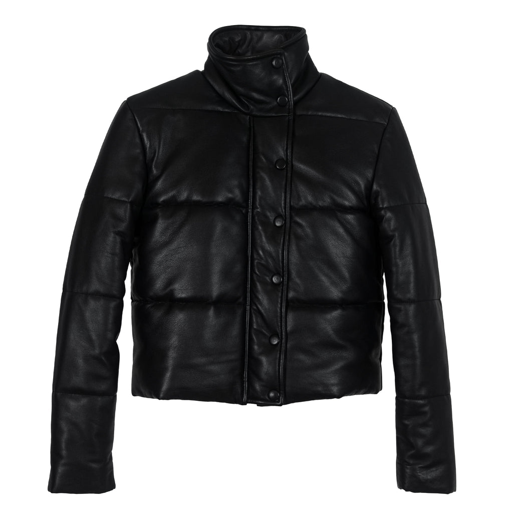Black Puffer Leather Jacket - StepByStep