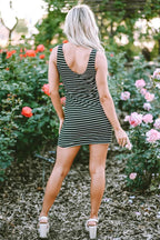 Black Stripe Ribbed Knit Sleeveless Mini Dress - StepByStep