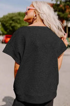 Black Textured Loose Fit T Shirt and Drawstring Pants Set - StepByStep
