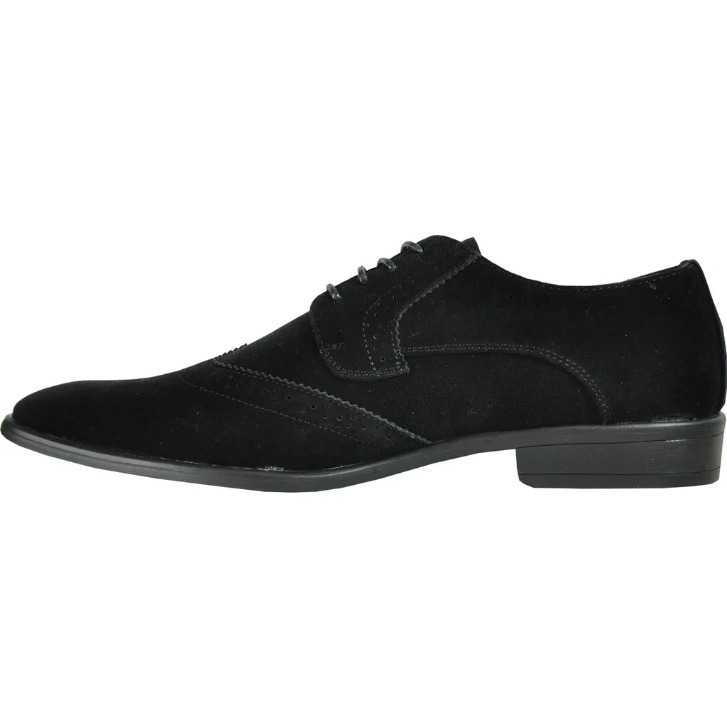BRAVO Men Dress Shoe KING - 3 Wingtip Oxford Shoe Black - StepByStep