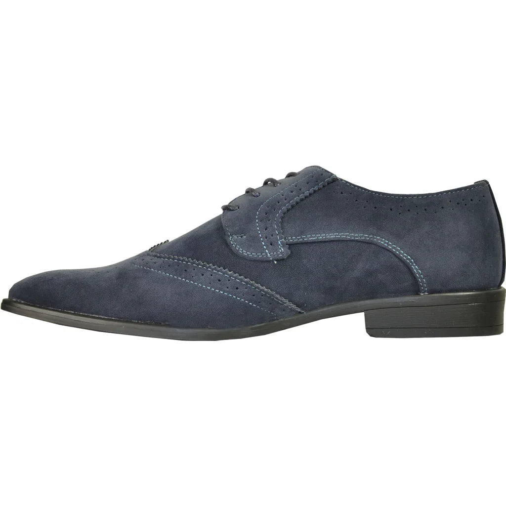 BRAVO Men Dress Shoe KING - 3 Wingtip Oxford Shoe Blue - StepByStep