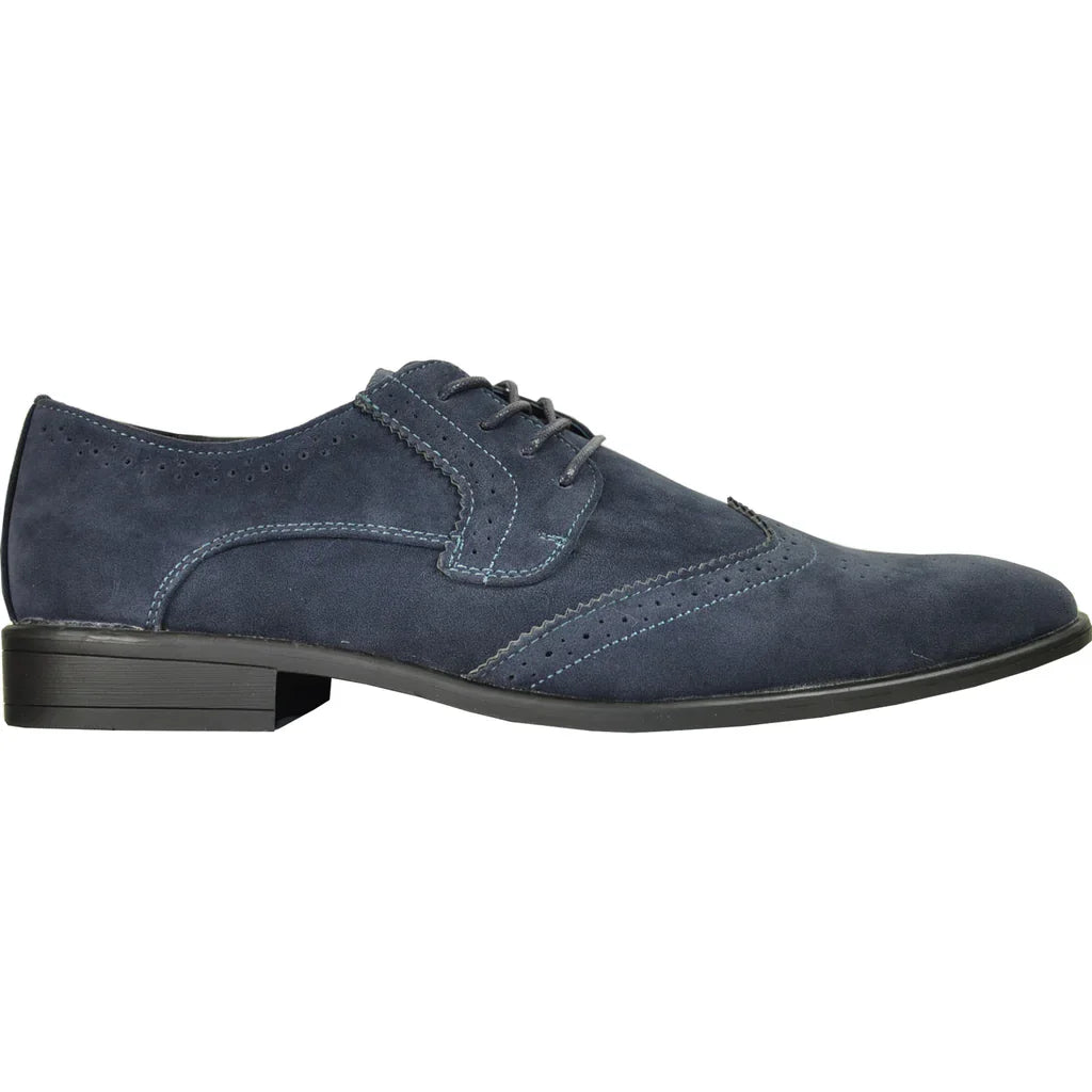BRAVO Men Dress Shoe KING - 3 Wingtip Oxford Shoe Blue - StepByStep