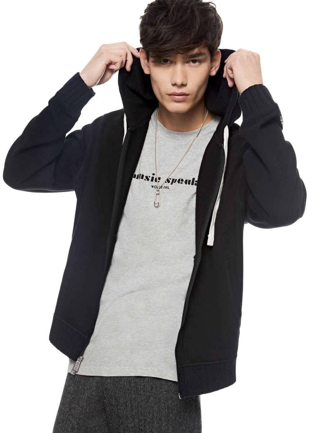 Brushed French Terry Zipped Hoodie (Black) - StepByStep