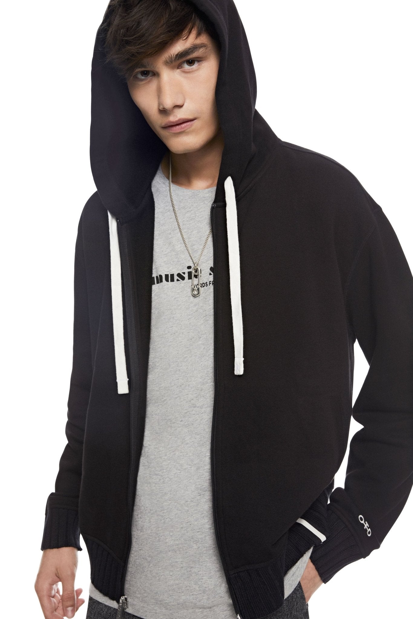Brushed French Terry Zipped Hoodie (Black) - StepByStep