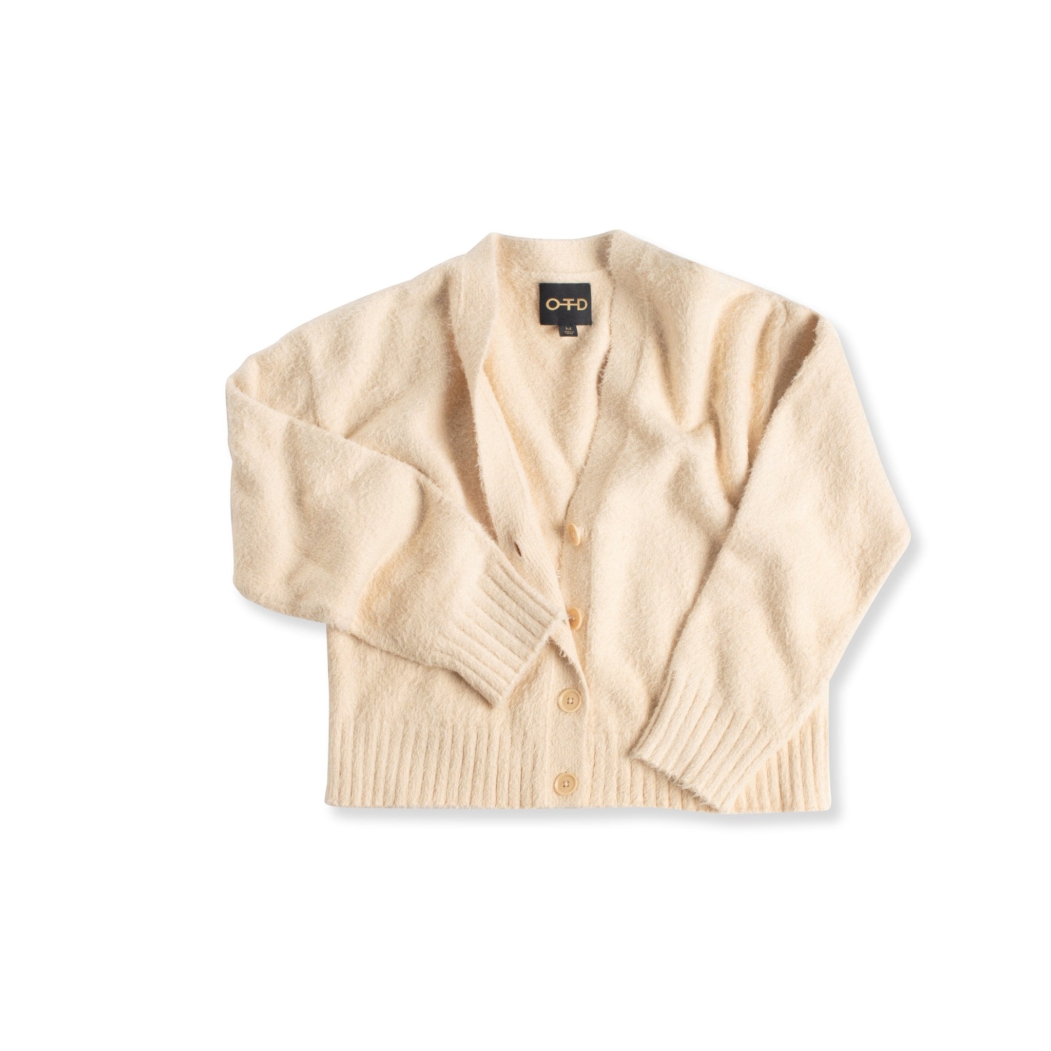 Brushed Teddy Cropped Cardigan Sweater (Ivory) - StepByStep