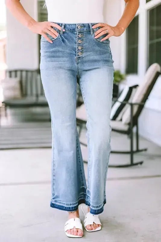 Buttoned Distressed Flared Jeans - StepByStep