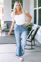 Buttoned Distressed Flared Jeans - StepByStep
