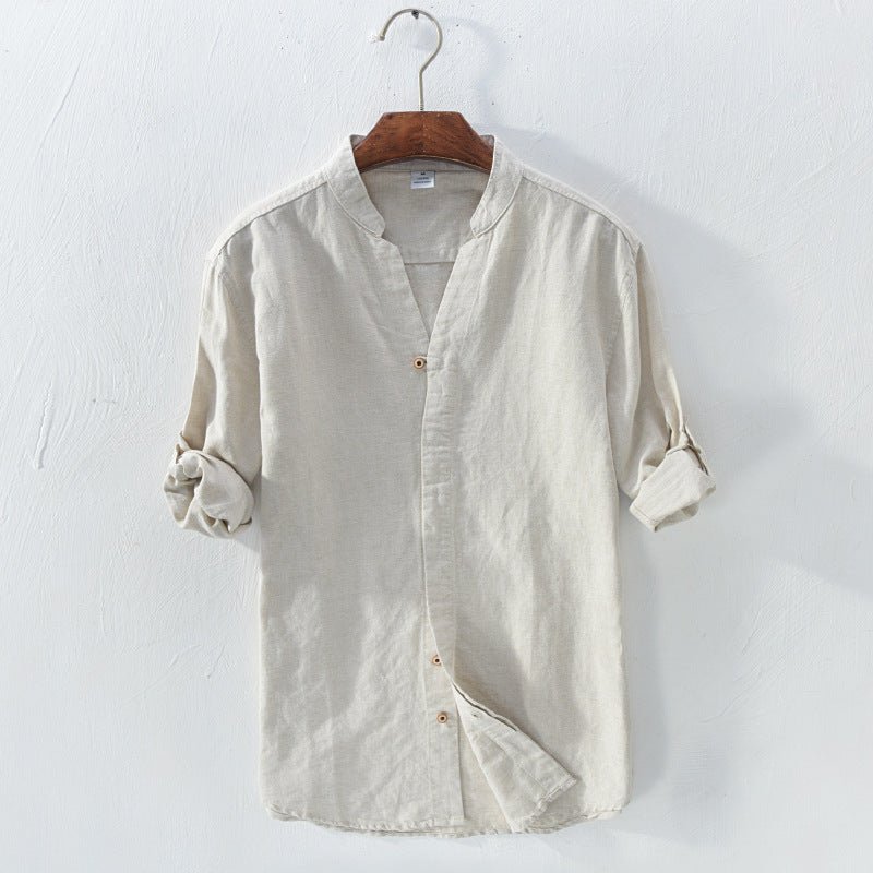 Men’s Linen Mandarin-Collar Shirt — Image 2