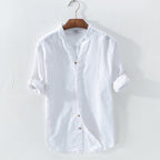 Men’s Linen Mandarin-Collar Shirt — Image 3