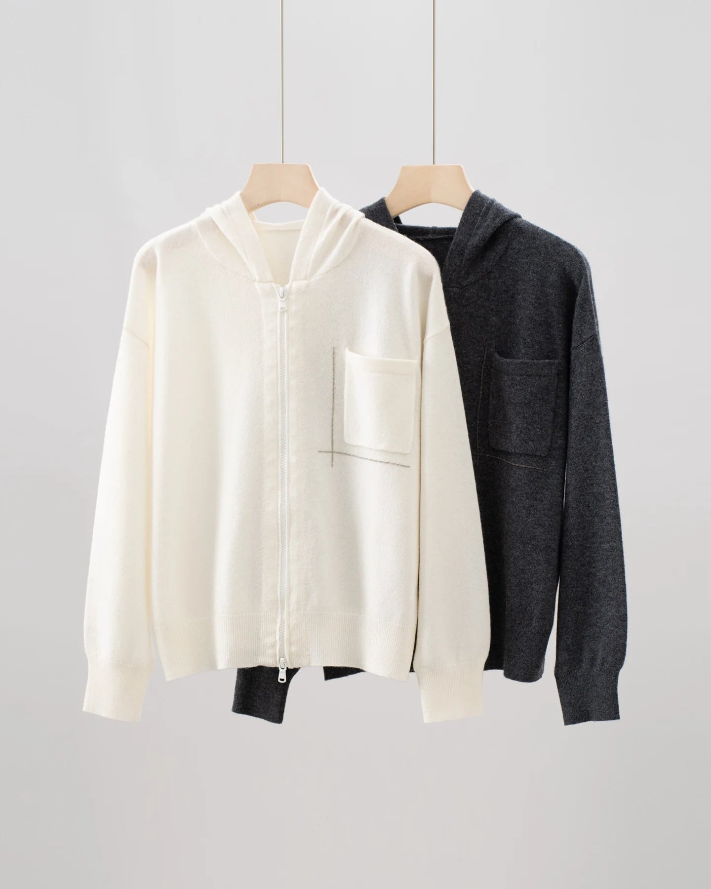 Cappotto maglione con cerniera femminile con tasca con perline cardigan lavorato a maglia con cappuccio 100% cashmere da donna - StepByStepNow