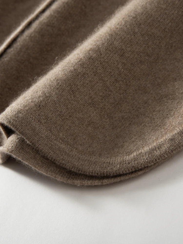 Cappotto maglione lungo con cappuccio in cashmere 100% da donna di lusso allentato con cappotto in cashmere tascabile Cardigan con cerniera in maglia spessa autunno inverno - StepByStepNow