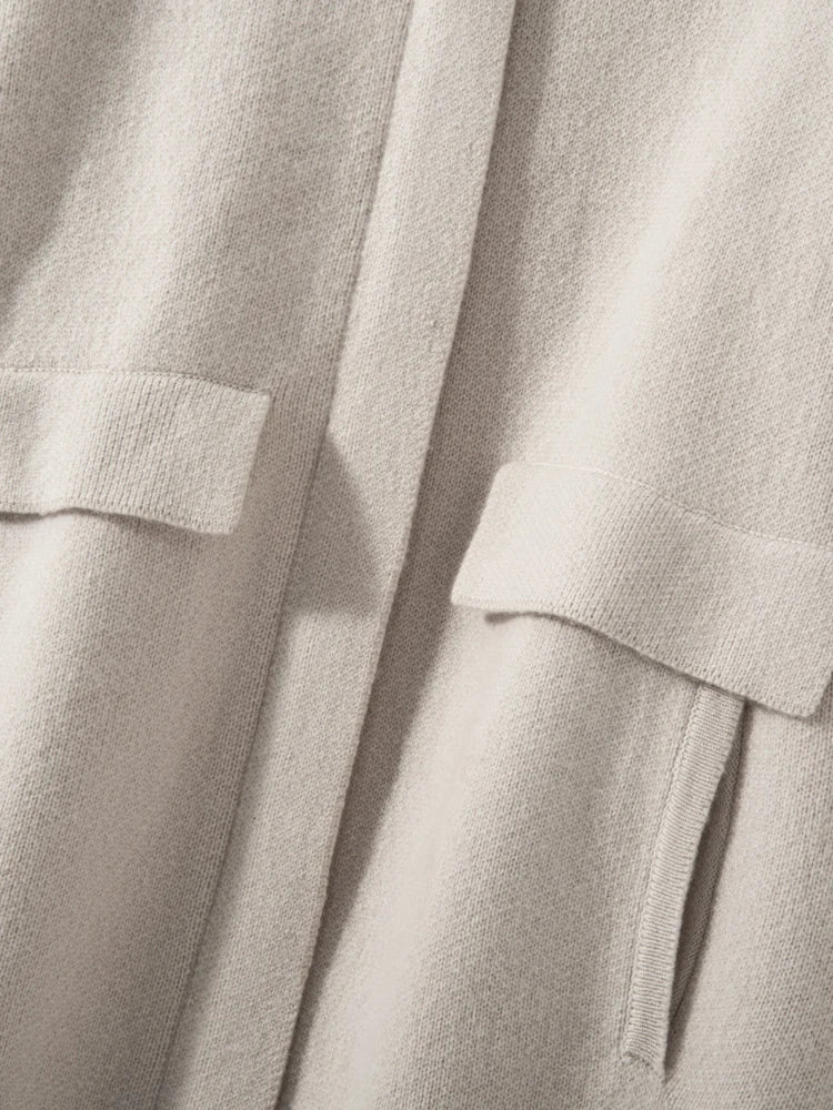 Cappotto maglione lungo con cappuccio in cashmere 100% da donna di lusso allentato con cappotto in cashmere tascabile Cardigan con cerniera in maglia spessa autunno inverno - StepByStepNow