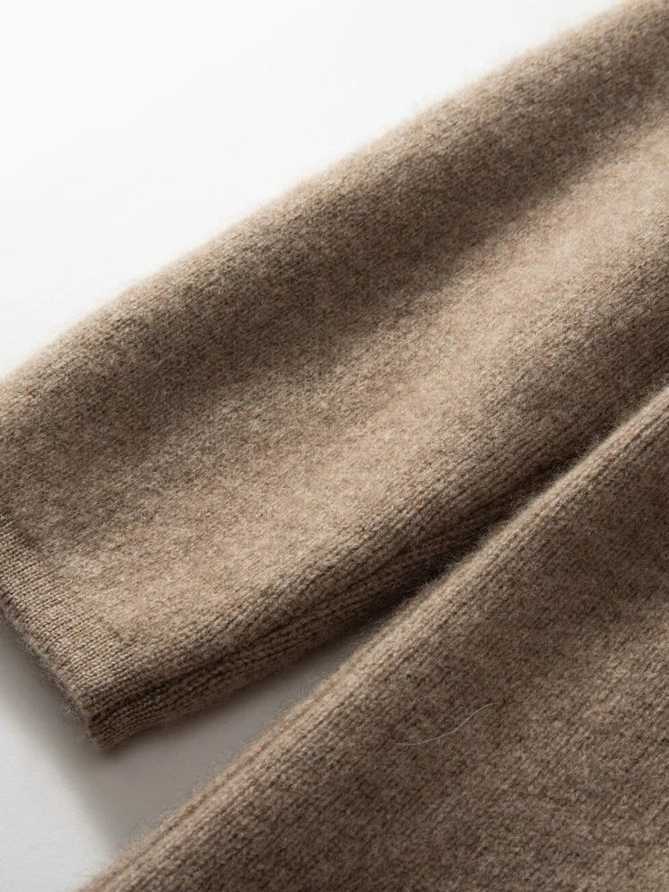 Cappotto maglione lungo con cappuccio in cashmere 100% da donna di lusso allentato con cappotto in cashmere tascabile Cardigan con cerniera in maglia spessa autunno inverno - StepByStepNow