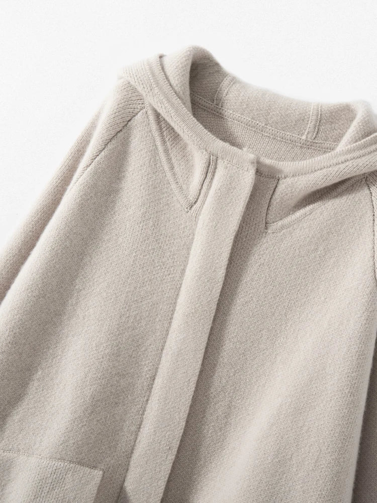 Cappotto maglione lungo con cappuccio in cashmere 100% da donna di lusso allentato con cappotto in cashmere tascabile Cardigan con cerniera in maglia spessa autunno inverno - StepByStepNow