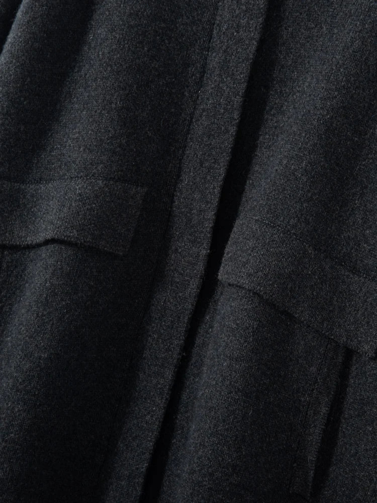 Cappotto maglione lungo con cappuccio in cashmere 100% da donna di lusso allentato con cappotto in cashmere tascabile Cardigan con cerniera in maglia spessa autunno inverno - StepByStepNow