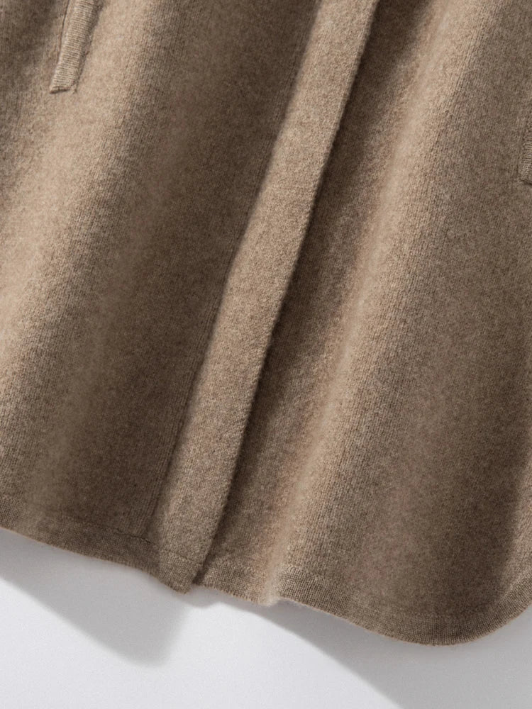 Cappotto maglione lungo con cappuccio in cashmere 100% da donna di lusso allentato con cappotto in cashmere tascabile Cardigan con cerniera in maglia spessa autunno inverno - StepByStepNow