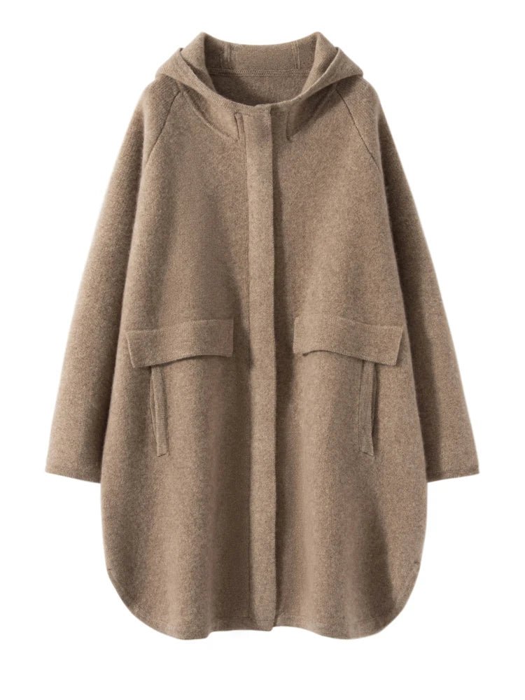 Cappotto maglione lungo con cappuccio in cashmere 100% da donna di lusso allentato con cappotto in cashmere tascabile Cardigan con cerniera in maglia spessa autunno inverno - StepByStepNow