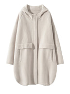 Cappotto maglione lungo con cappuccio in cashmere 100% da donna di lusso allentato con cappotto in cashmere tascabile Cardigan con cerniera in maglia spessa autunno inverno - StepByStepNow