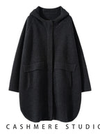 Cappotto maglione lungo con cappuccio in cashmere 100% da donna di lusso allentato con cappotto in cashmere tascabile Cardigan con cerniera in maglia spessa autunno inverno - StepByStepNow