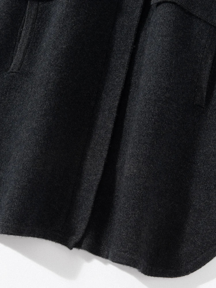 Cappotto maglione lungo con cappuccio in cashmere 100% da donna di lusso allentato con cappotto in cashmere tascabile Cardigan con cerniera in maglia spessa autunno inverno - StepByStepNow